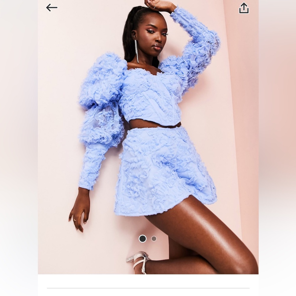 ASOS LUXE blue 3d lace puff sleeve lace back corset top - Picture 3 of 7